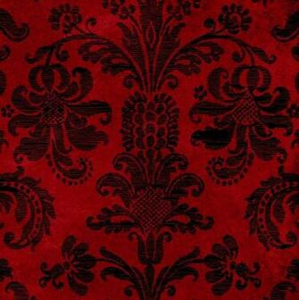 Red Damask Antique Gold Dark Green Rose