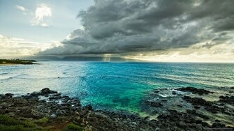 Awesome Blue Shore With Clouds Wallpaper