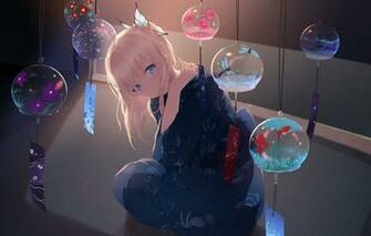 Wallpaper Girl Fish Anime Art Kimono Boku Wa Tomodachi Ga