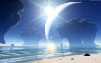 Crab Alien Moon Ocean Sea Waves Erosion Star Shine Lens Flare