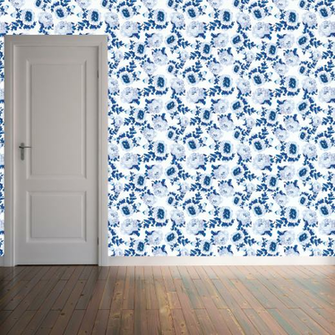 Blue Floral Wallpaper Removable Wall Stickers And Decals