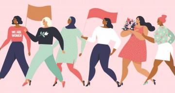 Women From Diverse Background Marching Towards A