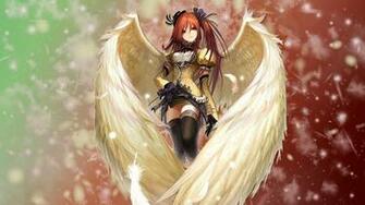Red Haired Winged Angel Anime Girl Illustration HD Wallpaper