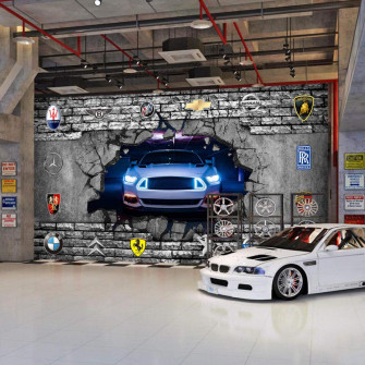 Mural 3d Wallpaper Car Broken Wall Theme Stereo