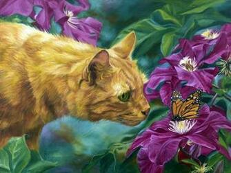 Cat And Butterfly High Quality Resolution Wallpaper