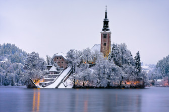 Bled Island Winter Evening Wallpaper