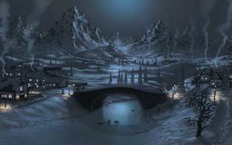 Winter 3d Art Gray Night Snow