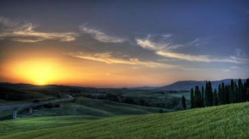 Nature Tree Meadow Field Sunset Valley Wallpaper HD