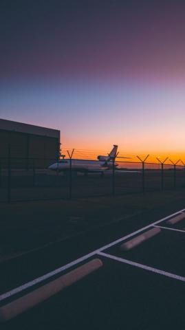 Wallpaper Airplane Airport Runway Sunset