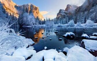 Wallpaper Landscapes Yosemite National Park Winter Mountains River