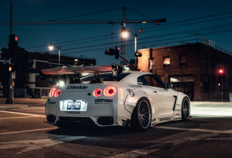 White Coupe Liberty Walk Car Nissan Gt R Night 4k