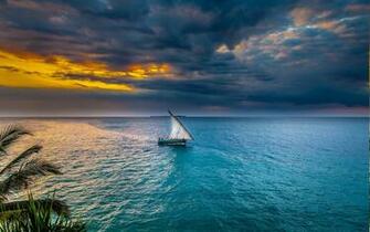Sunset Sea Sky Sailing Ships Nature Landscape Water
