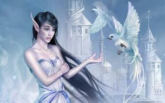 Elf Girl With Doves Wallpaper