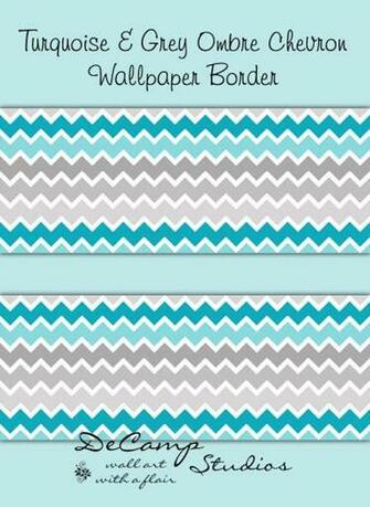 Turquoise Blue Gray Grey Ombre Chevron Wallpaper Wall Border