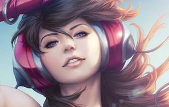 Wallpaper Girl Figure Look Headphones Lips Hair Eyes
