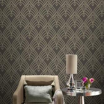 Astoria Art Deco Wallpaper Charcoal Grey Silver Rasch