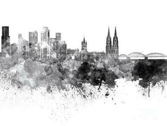 Cologne Skyline In Black Watercolor On White Background Painting