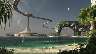 Vintage Sci Fi Wallpaper Rail Above The Sea