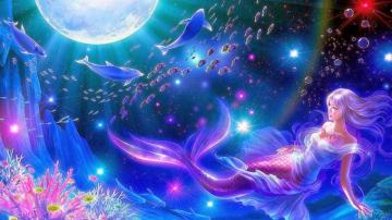 Mermaid Moon Fantasy Widescreen HD Wallpaper