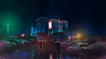 Wallpaper 4k Neon Man Walking In Rain