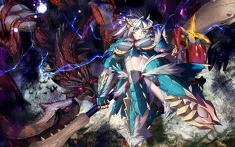Anime Girl Monster Hunter Dragon Armor Weapon HD Wallpaper