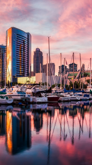 Wallpaper San Diego Harbor Sunset Sunrise Water Reflections