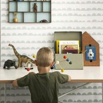 Ferm Living Wallpaper Half Moon Mint Green White Paper
