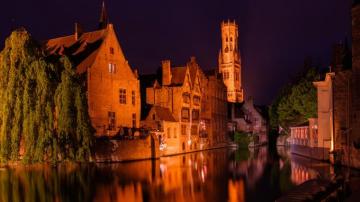 Huidenvetters Plein Dijver River Canal And Belfort Belfry Tower