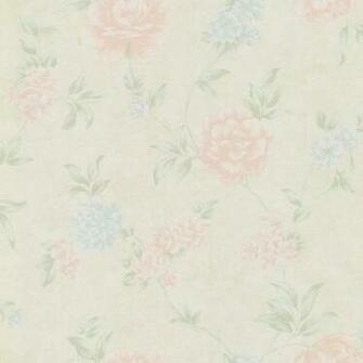 Floral Wallpaper Pastels Beige Pink Blue Transitional