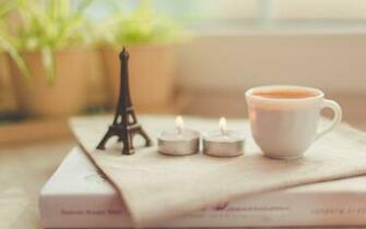 Candles Eiffel Tower Coffee Cup Book Photo Vintage HD