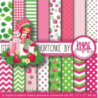 Strawberry Shortcake Digital Paper Background Por Lagartixashop