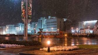 Picture Belarus Minsk Winter Snow Street Night