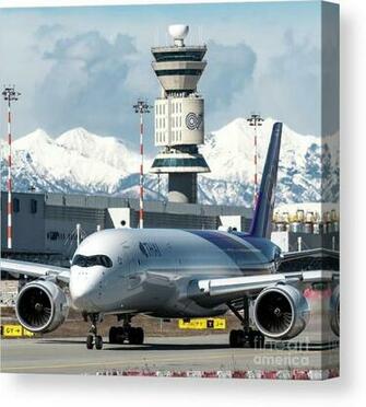 Airbus A350 Thai Milano Malpensa Airport With Tower In Background