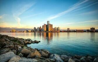 Wallpaper Detroit City Rocks Water Sky