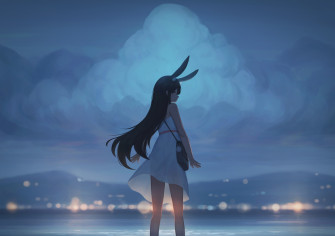 Wallpaper Id City Lights Neko Ears White Dress Bunny