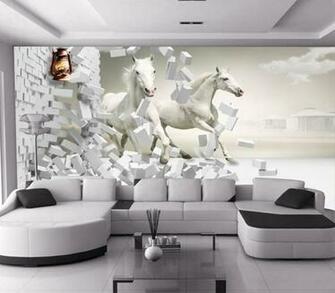 Wholesale 3d White Horse Mural Brick Chinese Style Sofa