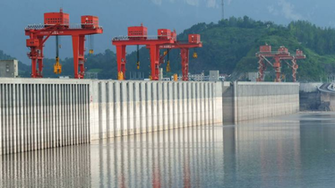 Three Gorges Dam Yichang China Long Shot Zoom Of Walls