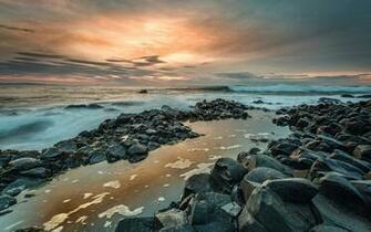 Wallpaper Northern Ireland Giant S Causeway Rocks Sea Sunset