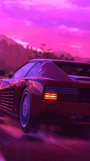 Wallpaper Ferrari Testarossa Retrowave Pink 4k Art