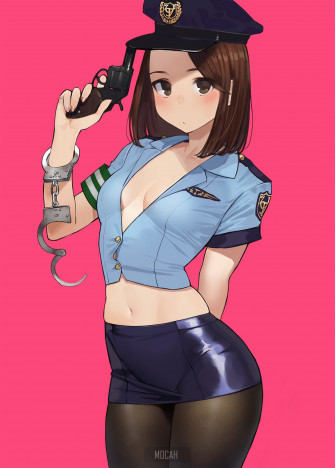 Anime Girl Police Pistol Brunette Miru Tights