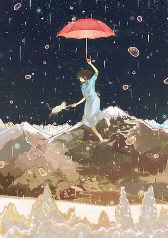 Anime Girl Pretty Beautiful Short Animal Cat Cute Rain