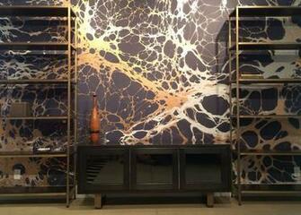 Calico Wallpaper On Marble Vignettes