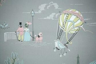 Vintage Wallpaper Eiffel Towers Paris Scene Border Shelf