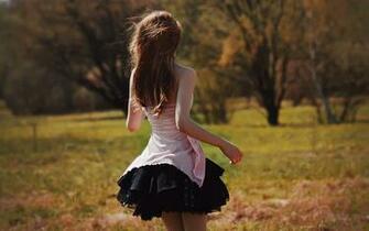 Wallpaper Landscapes Nature Fields Grass Trees Dress Gown Brunette