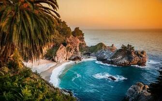 California Pacific Ocean Waterfall Wallpaper Background
