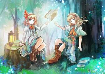 Blonde Hair Book Boots Dress Headdress Risutaru Touhou Tree Wallpaper