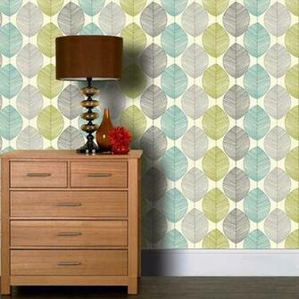 Original Leaf Lime Green Silver Teal Grey Floral Wallpaper