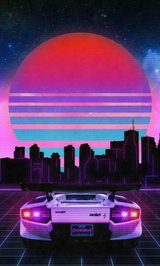 Retro Wave Lamborghini Neon City 5k iPhone HD 4k