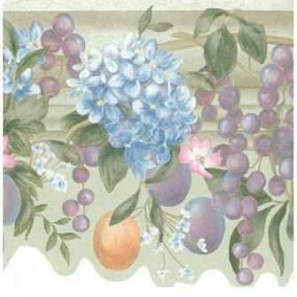 Off White Fruits Flowers Wallpaper Border