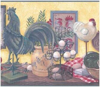 Amazon Prepasted Wallpaper Border Rooster Hen Eggs On Table